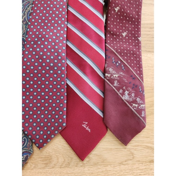 Vtg Lot 7 Silk Various Brand Neck Ties Duck Quail Weitz Penney Pulitzer Burgundy - Picture 4 of 11